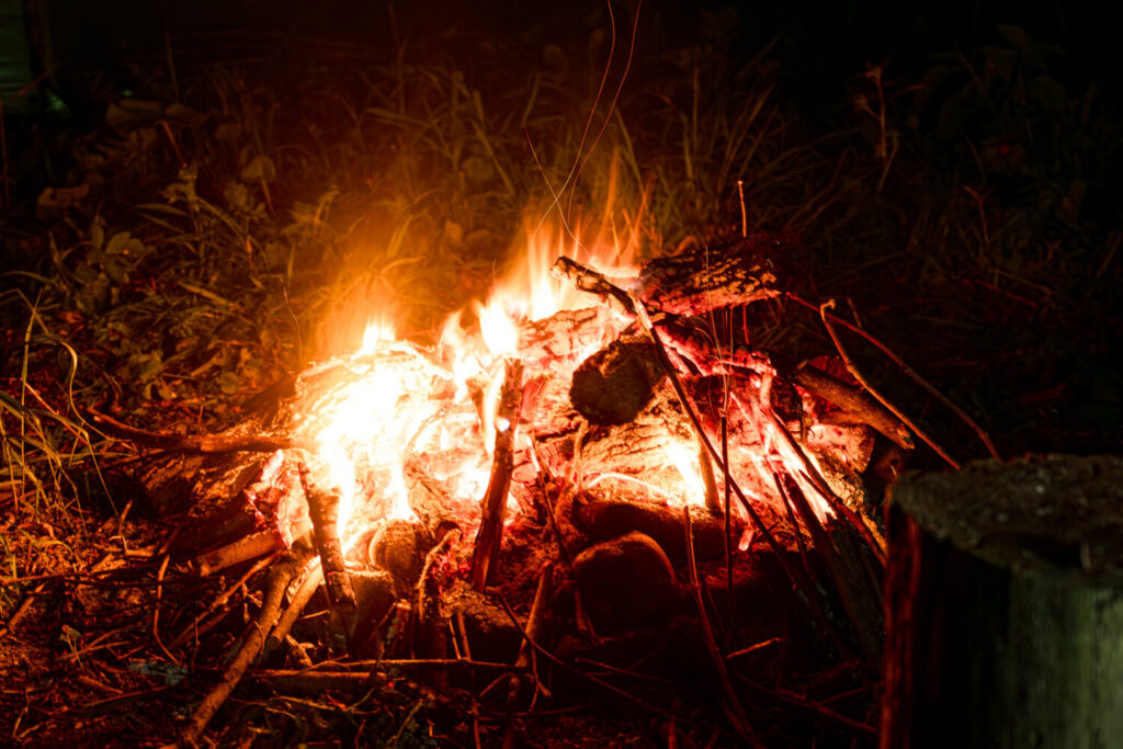 ブッシュクラフト焚き火の炎